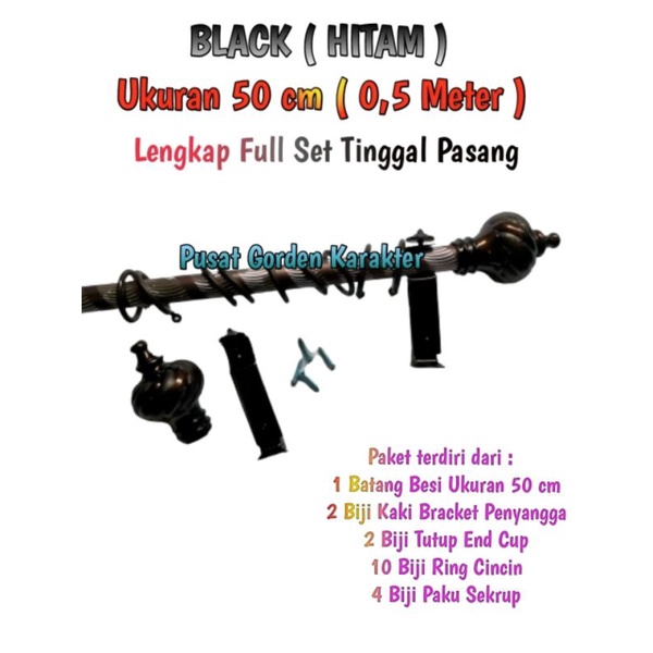 Besi gorden tiang gorden Hordeng batang gagang Hordeng Besi Gorden Rollet Crystal HITAM atau BLACK b