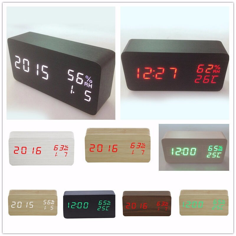 Rectangular Wooden Alarm Digital Clock - Jam Meja Digital