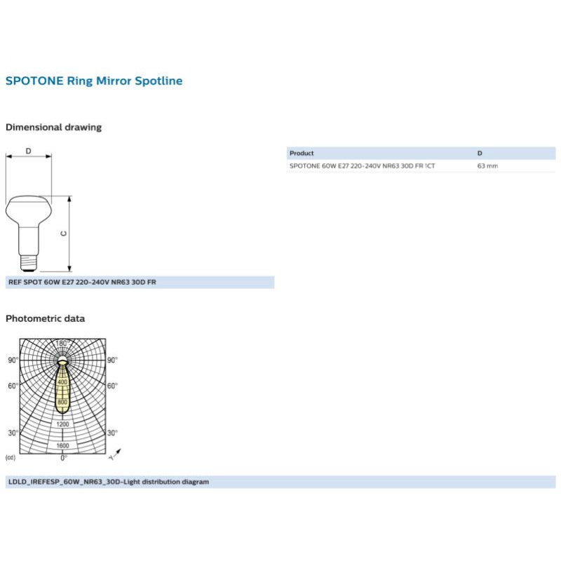 Philips Spot (Reflektor Bulb) 25 Watt, 40 Watt, 60 Watt