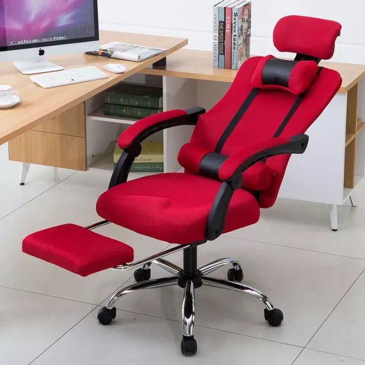 Kursi Kantor Hidrolik Sandaran Kepala Headrest Plus Bantal Kursi Kerja Armrest Naik Turun-668 Merah + Getar
