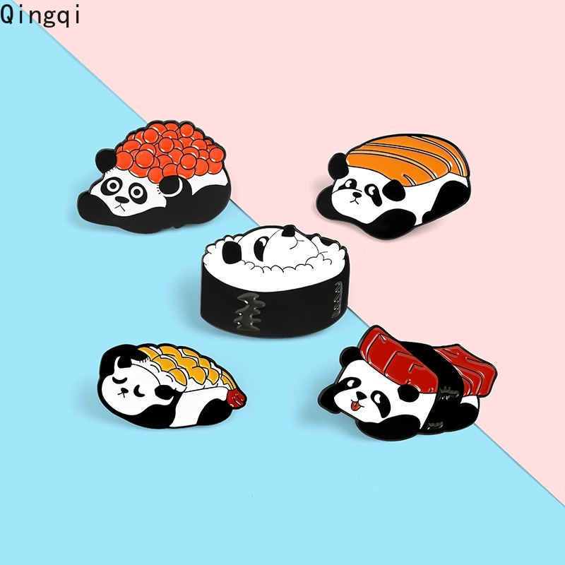 Bros Pin Enamel Desain Panda Sushi Beruang Nasi Gulung Sashimi Barbecue Gaya China Untuk Hadiah Anak