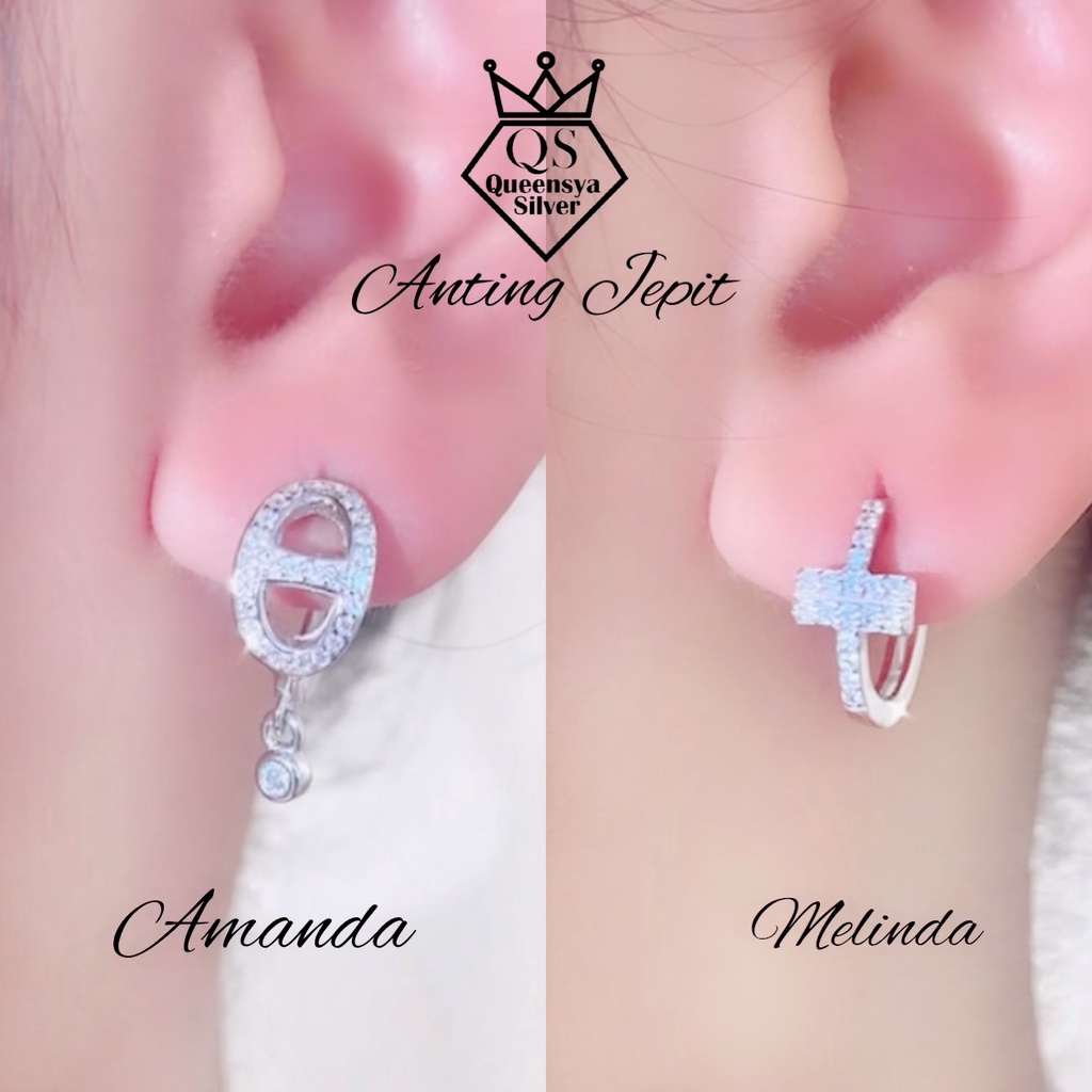 Anting Perak Wanita Asli Silver 925 Lapis Emas Putih || Queensya Silver