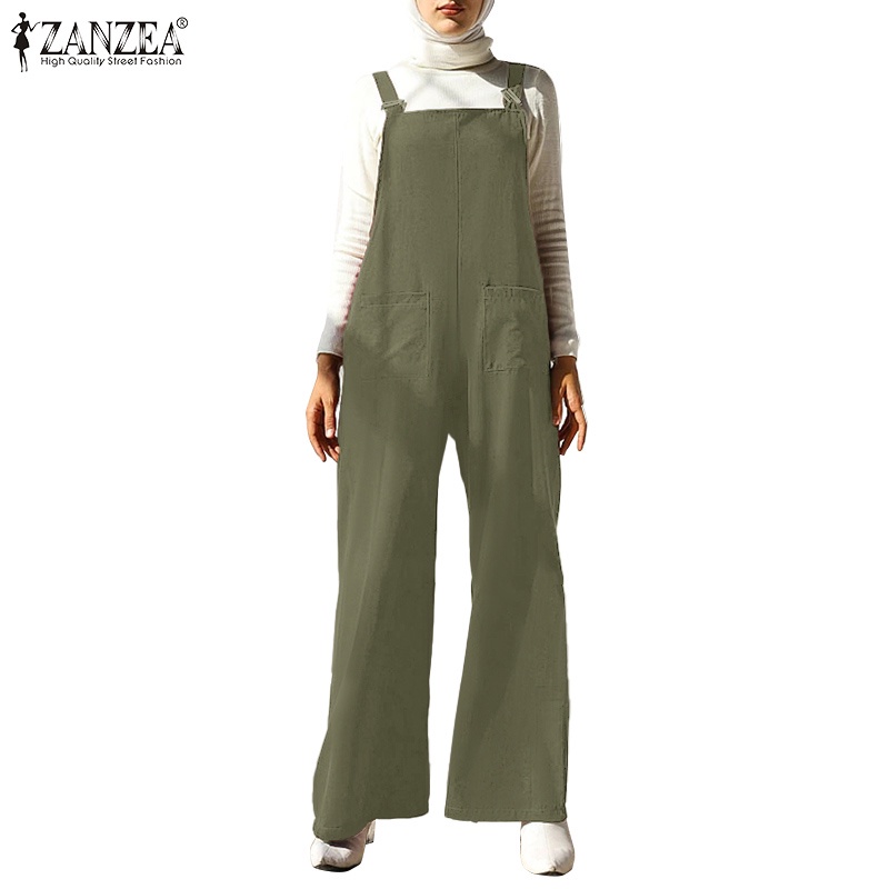 ZANZEA Women Casual Sleeveless Solid Wide Leg Loose Muslim Jumpsuit