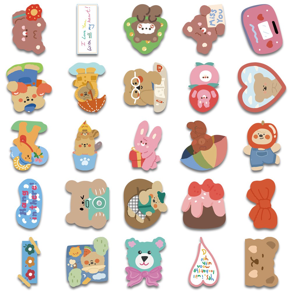 50PCS Korea Ins Cartoon Travel Bear Suitcase Mobile Phone Case Computer Waterproof Graffiti Stickers