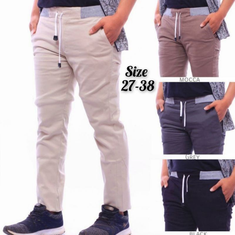 CELANA Pria SLIMFIT Panjang chino KERJA HARIAN HITAM MOCCA ABU GREY KREAM CREAM Sz 27 - 38