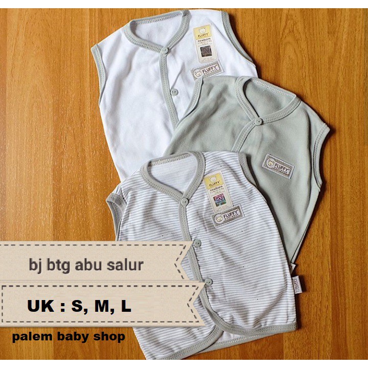 fluffy baju bayi kancing depan abu (isi 3pcs) nb/s/m/l-buntung