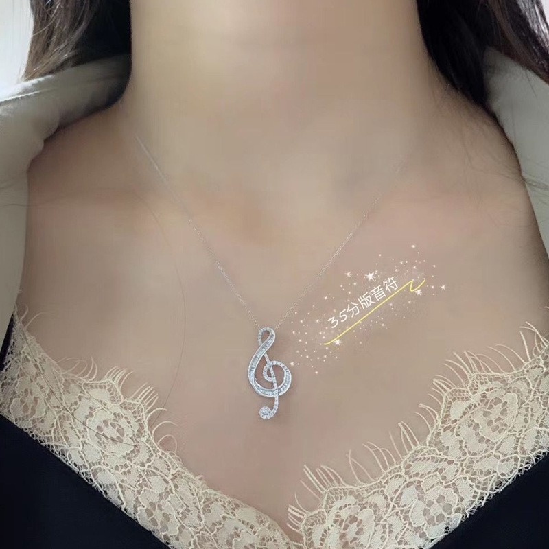 Pt950 Kalung Rantai Dengan Liontin Not Musik Elegan Untuk Wanita