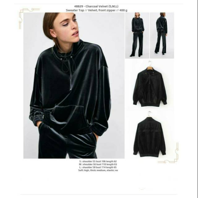 Sweater jumbo cewek hitam velvet keren lengan panjang