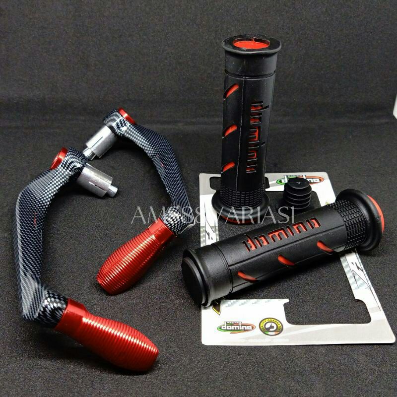 Paket 2 Item Grip Handgrip Domino Sisik + Proguard Carbon Variasi Model Sabit Universal Semua Motor