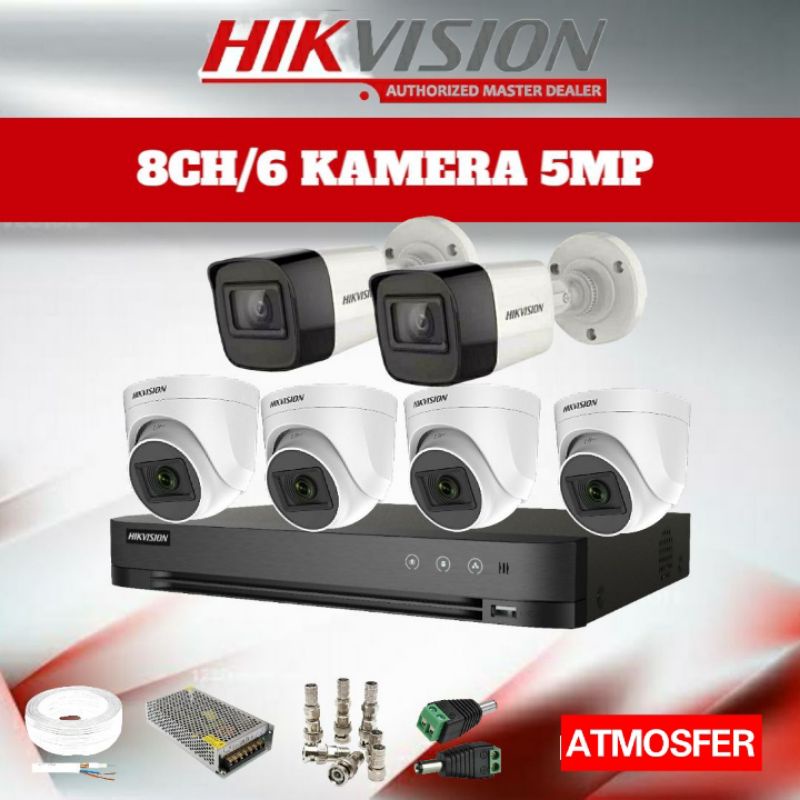 PAKET CCTV HIKVISION 8 CHANNEL 6 CAMERA HIKVISION 5MP LENGKAP TINGGAL PASANG PAKET CCTV HIKVISION 5M