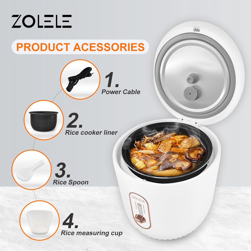 ZOLELE Rice Cooker Mini Penanak Nasi Multifungsi Panas Seri Multi Pressure Cooker 2-3 Porsi Ricecooker Magiccom Kecil Low Watt Steamer Kitchen Portable Non Stick Cooker ZB502