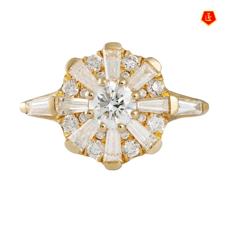 [Ready Stock]Gold T Square Diamond Ring Elegant and Personalized