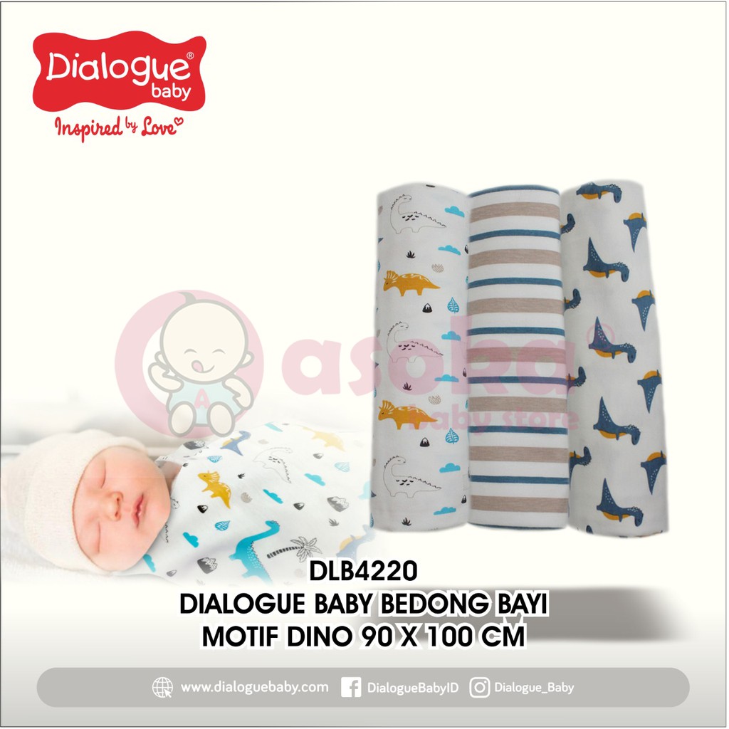 Dialogue Baby Bedong Bayi Motif Dino Katun Isi 3 Pcs DLB220 90X100 Cm ASOKA