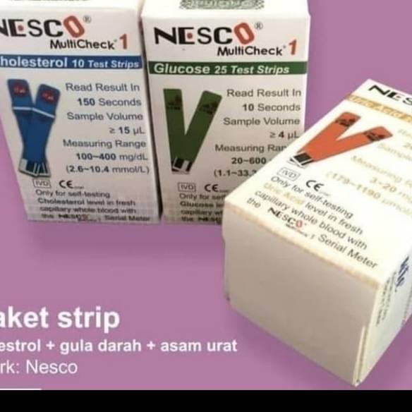 ✈ Paket lengkap strip Nesco gula darah / kolesterol / strip asam urat ➤