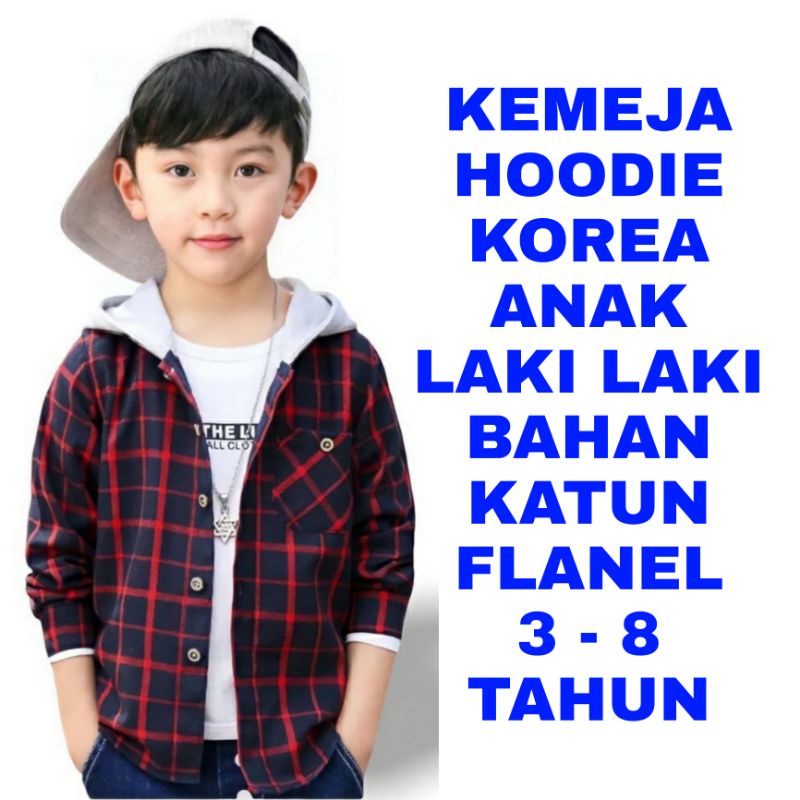 WK KEMEJA HOODIE MODEL KOREA ANAK LAKI LAKI KEMEJA KOTAK KOTAK KATUN FLANEL ANAK COWOK