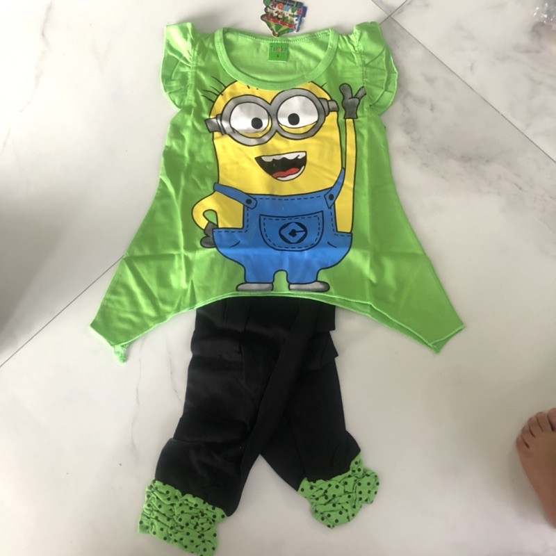 SETELAN KAOS MINION DRESS LEGGING ANAK PEREMPUAN