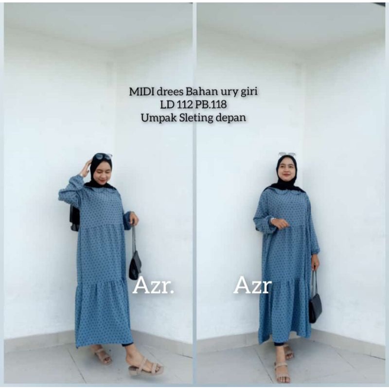 Middi Dress Gamis Wanita Bahan uri giri 2 Tone Nyaman Adem Dipakai