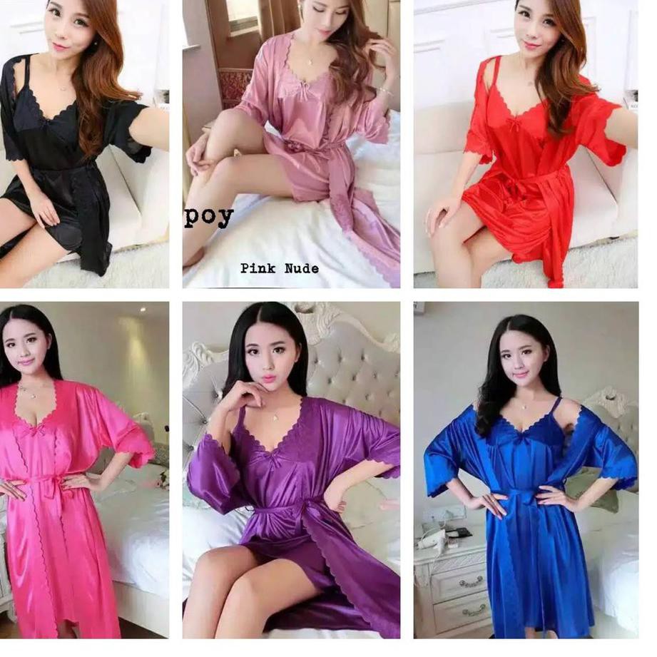 ✾ PIYAMA BAJU TIDUR SATIN KIMONO 2 IN 1 IMPORT ✽