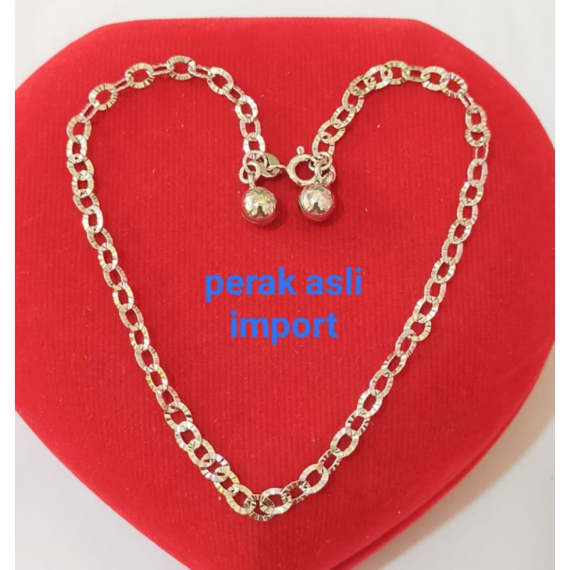 Gelang Kaki Holo Ukir, Perak 925, Sepuh Emas Putih