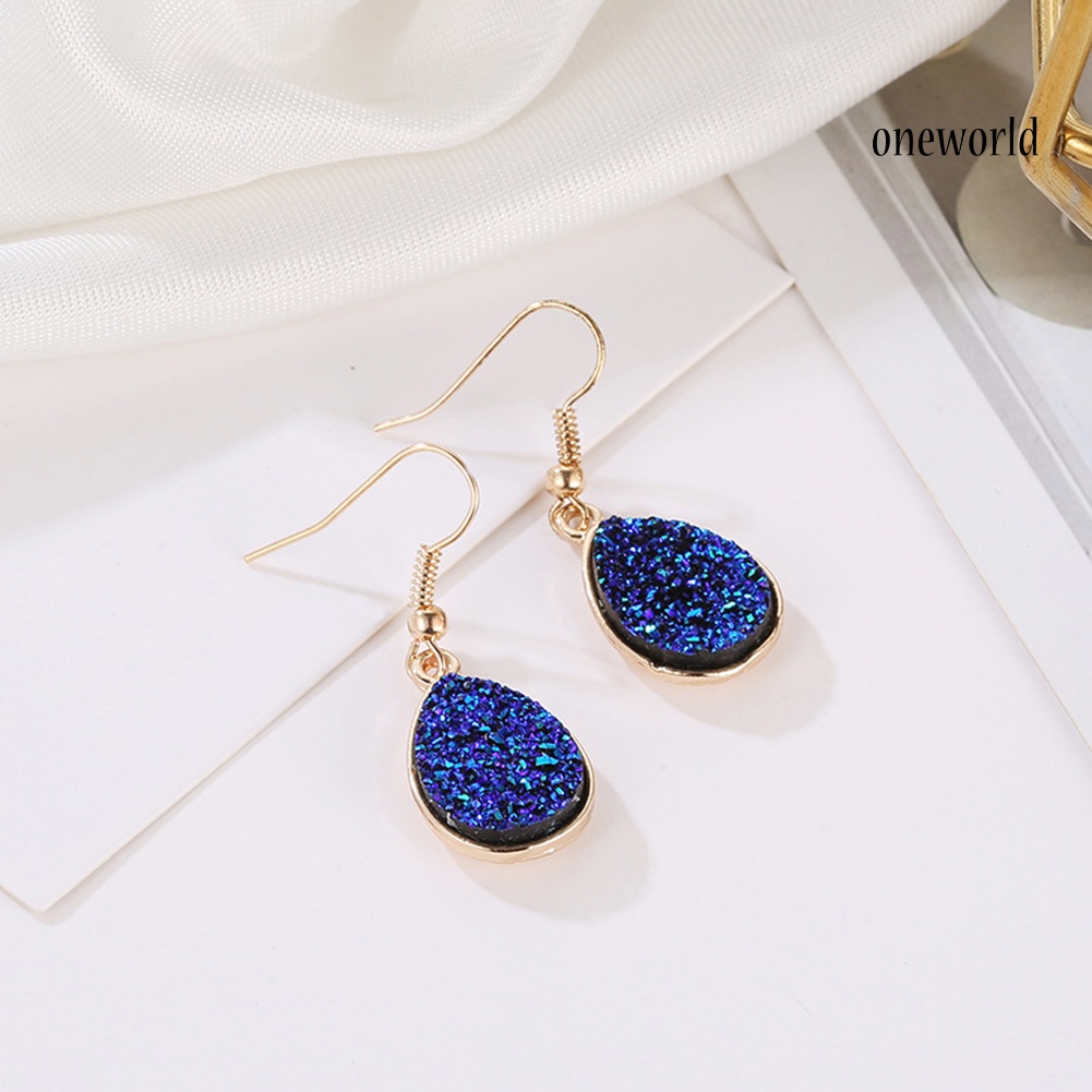 OW@ Fashion Women Water Drop Drusy Dangle Hook Earrings Unique Party Jewelry Gift