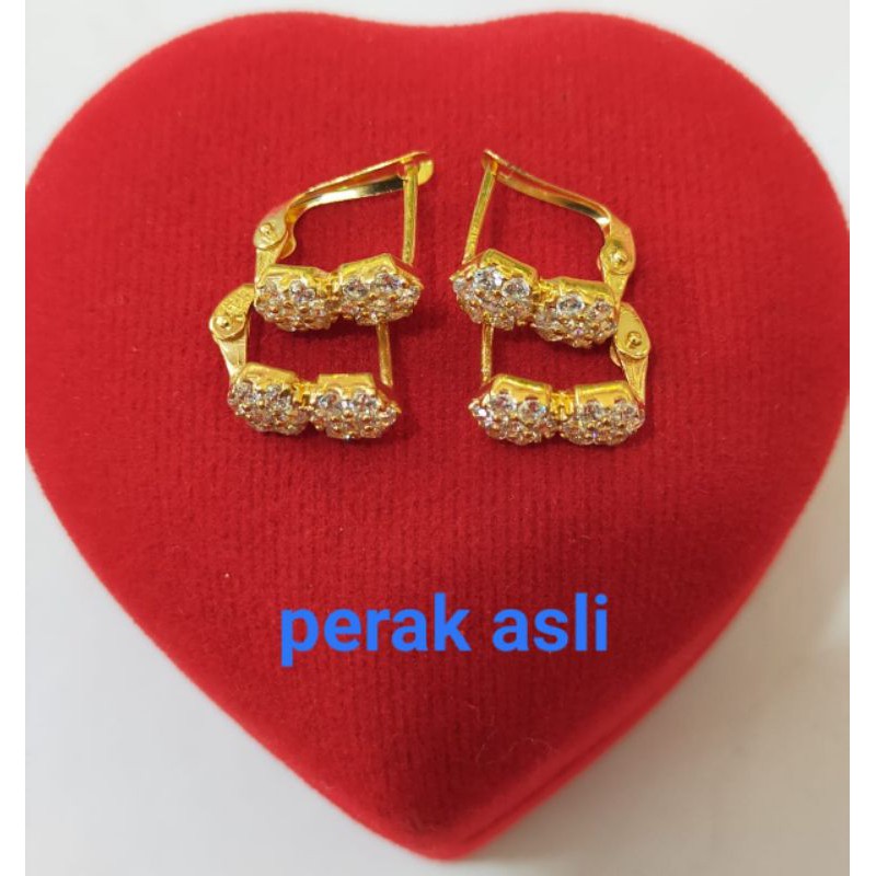 Anting Jepit Bunga cor mata2, Perak 925, Sepuh Emas Kuning