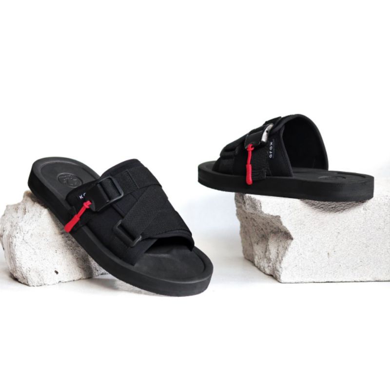 WOLF x KOJO |Sandal Slippers Unisex Anti Licin Sandal Slide Original Sandal Canvas SERIZAWA 2 Flip Flop Strap Black