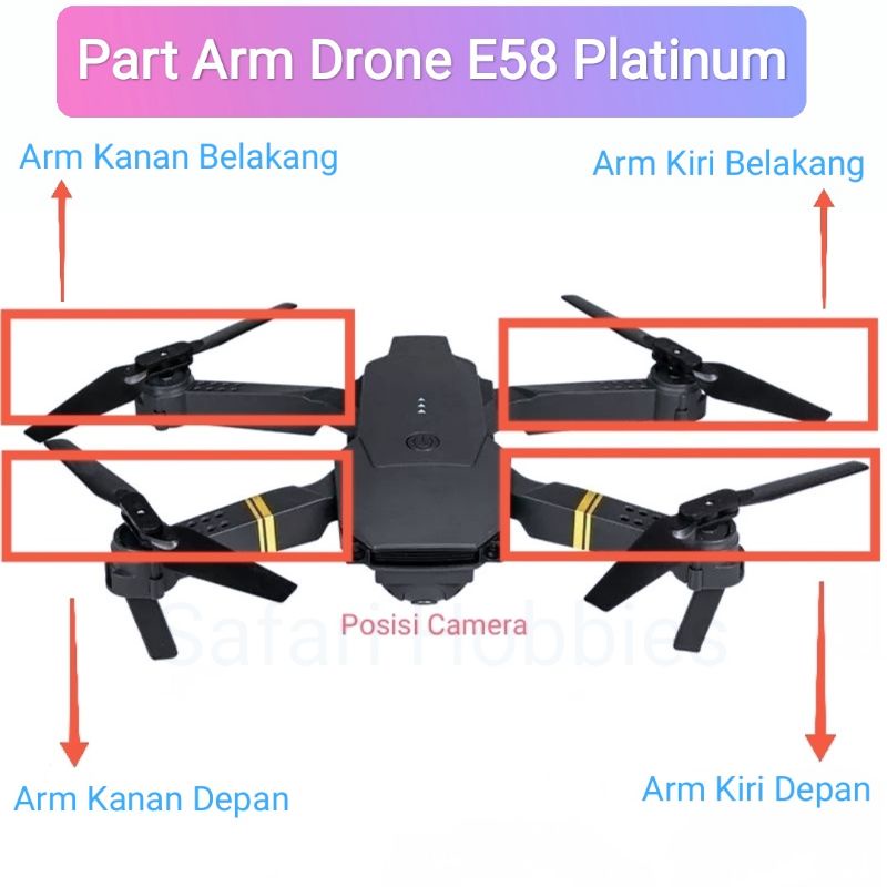 Part Arm / Lengan Drone E58 Platinum / E58 Clone / E58 Teng with Motor + Propeller
