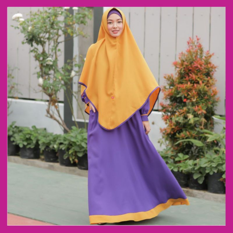 Gamis Muslim Syari Set Polos Dua Warna TwoTone Azeeza Set Aulia Busana Muslim Wanita Syari