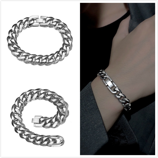 Titanium Steel Stainless Super Tebal Gelang Rantai Perak | Perhiasan Fashion Pria dan Wanita Perhiasan Pasangan