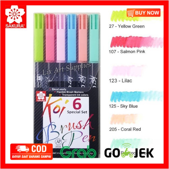 

(BISA COD) Sakura Koi Coloring Brush Pen Set 6 - Pastel Color