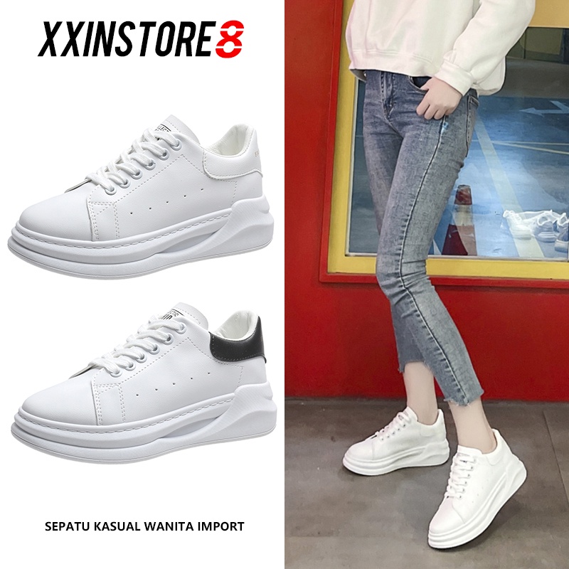 【CUCI GUDANG 】Sepatu Sneakers wanita putih Korea baru siswa bersol tebal sepatu olahraga kasual bernapas