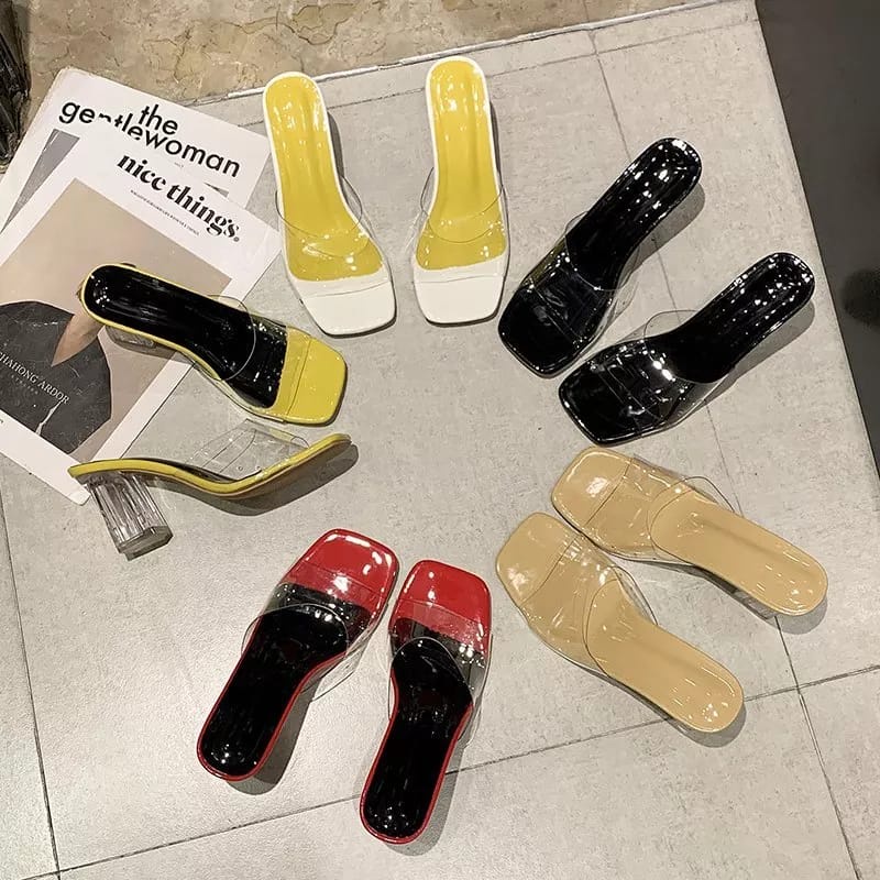 R9 Sandal Wanita PVC 2023 Sepatu Hak Tinggi Ujung Terbuka Kristal Sepatu Sandal Hak Transparan Wanita