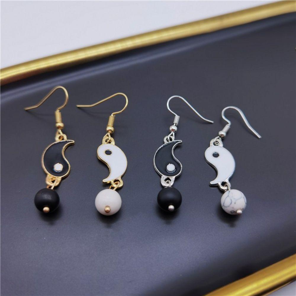 Mxbeauty Delapan Diagram Drop Earrings Fashion Drip Minyak Tai Chi Hitam Putih Simetris Wanita Perhiasan