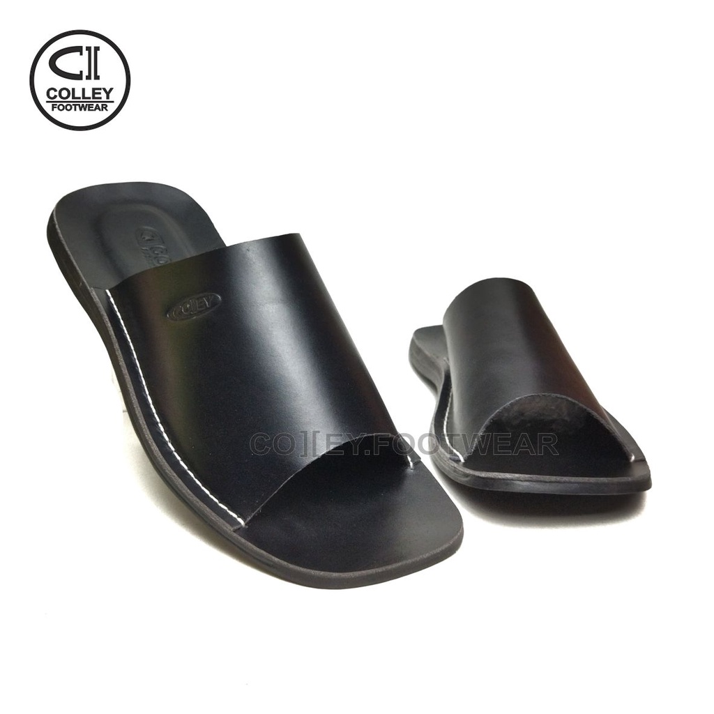 COD - SANDAL HITAM FULL KULIT ASLI 100% / SANDAL KASUAL PRIA COLLEY / HITAM CLY-SB1-038