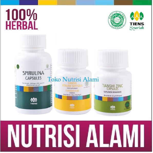 Tiens Paket Suplemen Untuk Kulit Berjerawat ( 1 Spirulina+1Vitaline+1 Zinc )