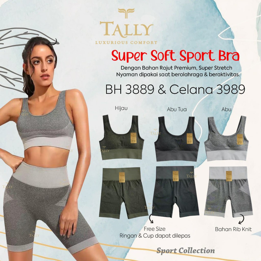 TALLY BRA BH SPORT 3889 &amp; CELANA SPORT 3989 I FREE SIZE I FIT TO L-XL I BAHAN RAJUT