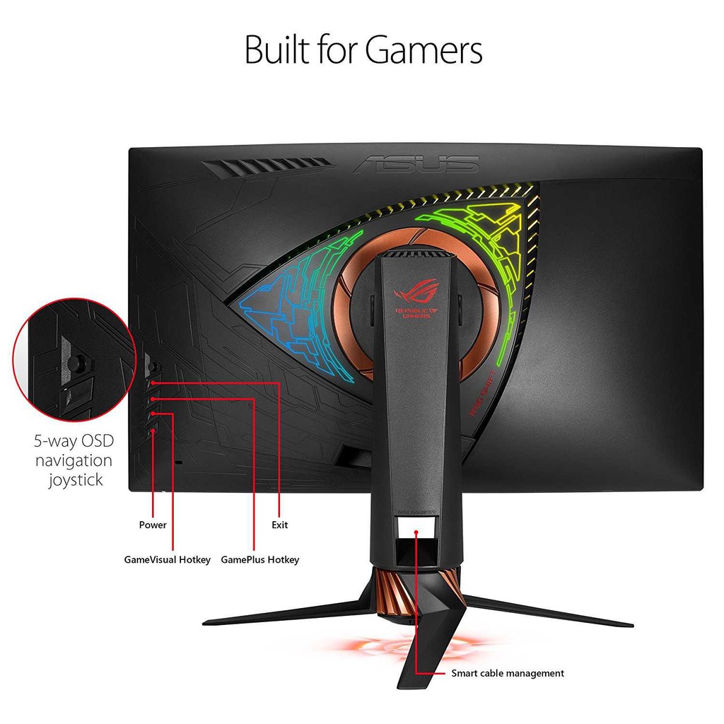 ASUS ROG Swift PG27VQ Curved Gaming Monitor 27 inch 2K WQHD (2560x1440), overclockable 165Hz, 1ms