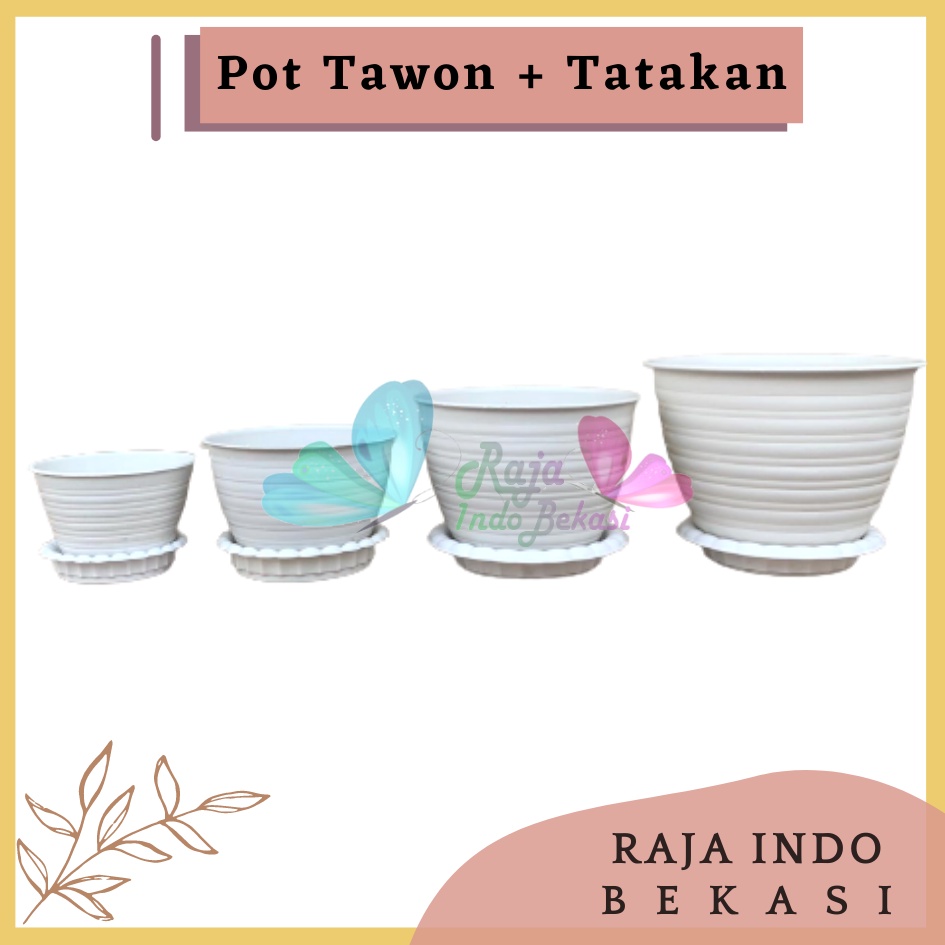 Pot Tawon 10 12 15 18 + Tatakan Putih-MDN Pot Bunga + Tatakan satu set dengan tatakan pot tawon putih pot tanaman hias bonsai kaktus Pot Bunga Murah Ukuran 15 18 21 24 27 cm