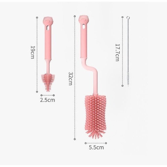 Sikat Botol Bayi Silikon Bottle Nipple Straw Silicone Brush Set 3 in 1