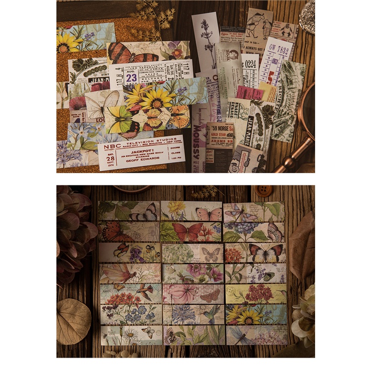 Journamm 50pcs/pack Vintage Material Stickers Mini Book Scrapbooking Junk Journal Creative Stationery DIY Decoration Stickers-8
