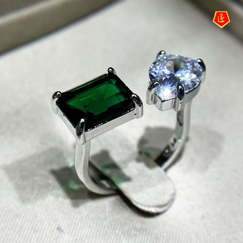 [Ready Stock]Natural Emerald Ring Ins Cold Style Advanced Customization