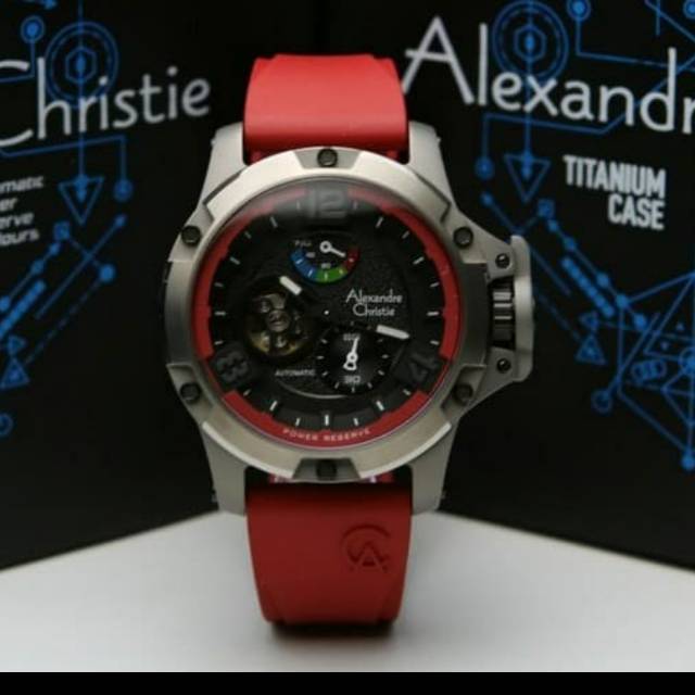 Jam tangan Alexandre Christie AC 6295 autometic limited edition rubber red pria original