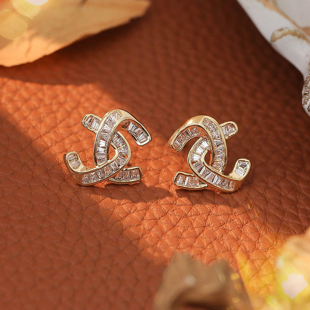 [Elegan] C Anting Huruf Elegan Hadiah Sederhana Aksesoris Telinga Salib Zirkon Wanita Stud Earrings