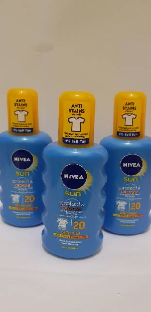 NIVEA SUN PROTECT &amp; BRONZE TAN ACTIVETING SUN SPRAY SPF 20 (200ml) bisa untuk wajah