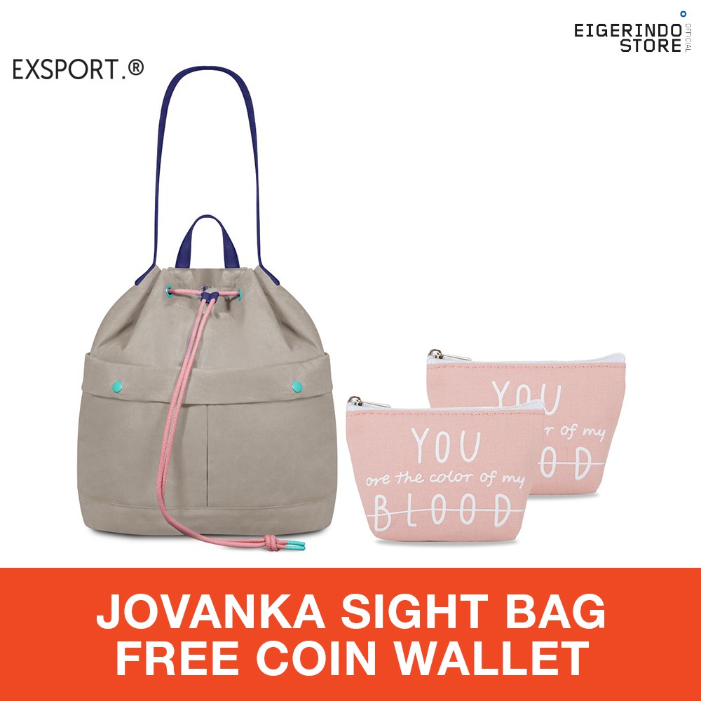 Exsport Jovanka Sight Drawstring Bag - Grey 15L Free Coin Wallet 7539#
