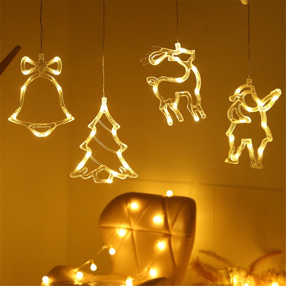 1pc Lampu Led Gantung Dinding / Jendela Desain Snowman / Rusa / Lonceng Natal Dengan Suction Cup