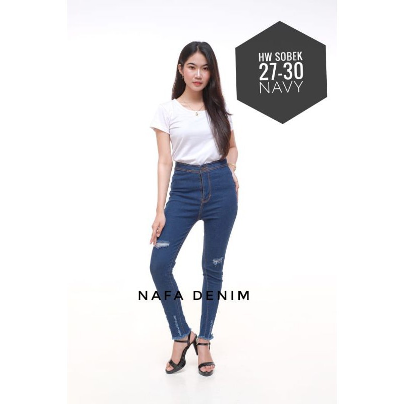 Hw jeans ripped wanita terbaru // Celana Highwaist sobek lutut wanita // Celana Highwaist HW jeans Atas pinggang sobek lutut ripped bahan tebal melar