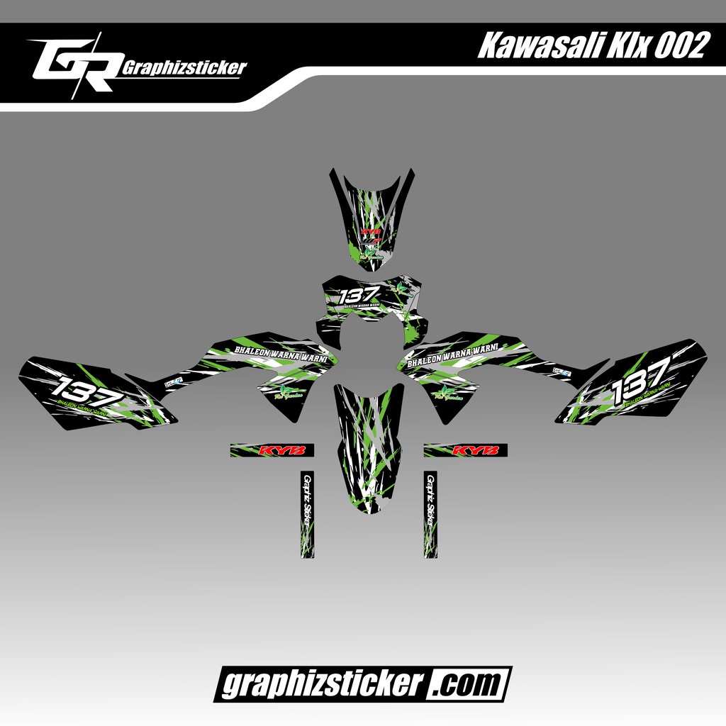 DECAL STICKER MOTOR KAWASAKI KLX BF STRIPING HIJAU PUTIH