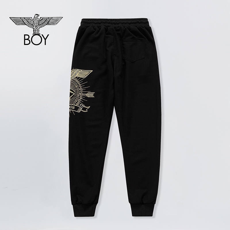 BOY3 CELANA JOGGER SPORT IMPORT BOY LONDON GOLD ON BLACK PRIA WANITA KOREA