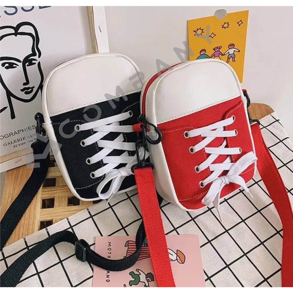 Tas Selempang sepatu Mini Slingbag Wanita Lucu Unik Kanvas Model Sepatu Murah